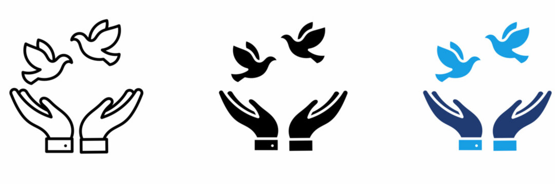Peace Dove and Care Hands icon collections. Containing Freedom, Hope, Flying Bird, Charity and more icons.