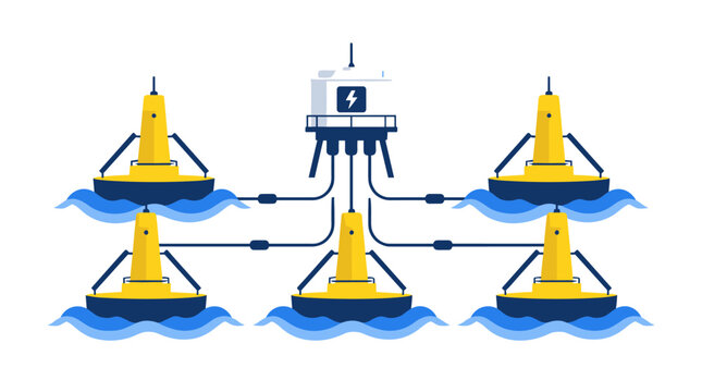 Connected buoys network on water with central monitoring platform.