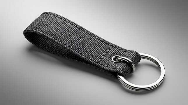 Close-up of Black Fabric Keychain on Gradient Surface