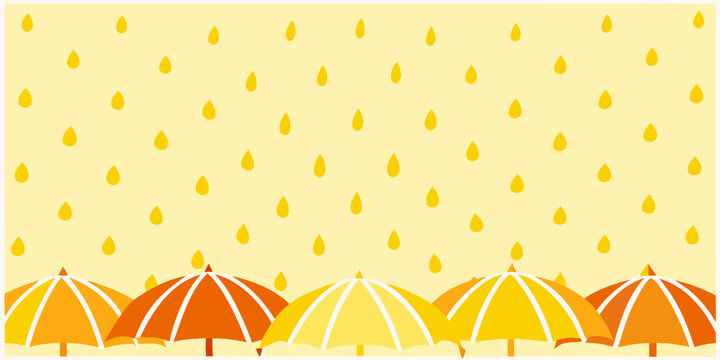 Raindrops and umbrellas a flat vector illustration with a yellow background