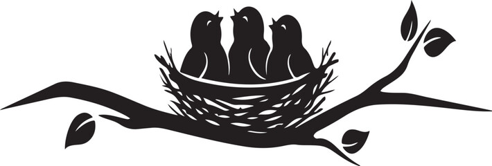 Bird Nest Family Nature Silhouette Vector © SAMIA