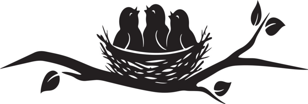 Bird Nest Family Nature Silhouette Vector