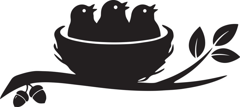 Bird Nest Family Nature Silhouette Vector