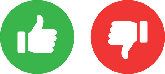 Green thumbs up and red thumbs down icons set for feedback and evaluation © Gallery World