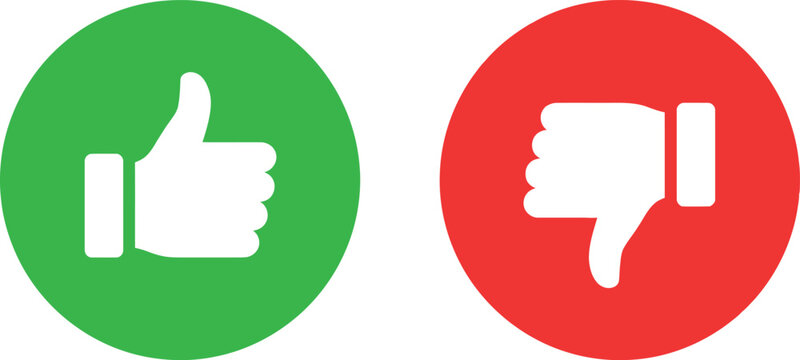 Green thumbs up and red thumbs down icons set for feedback and evaluation