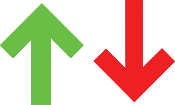 Green up arrow and red down arrow icon set for navigation and business analysis