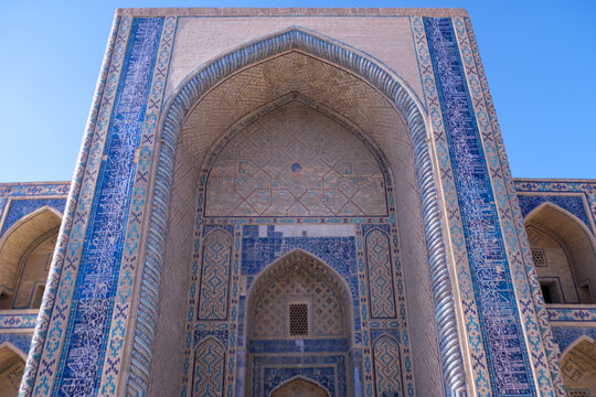 Ornate Islamic Architecture with Blue Tile Mosaic in Bukhara