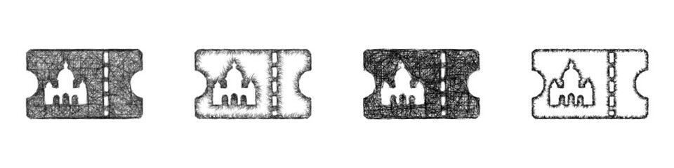 Fototapeta premium Black and white sketch attraction ticket icon design set