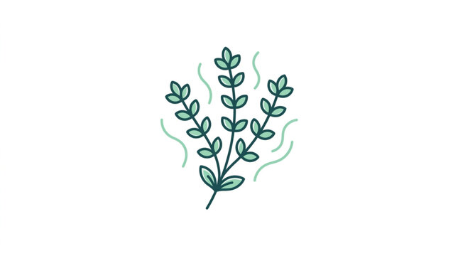 Hand drawn illustration of a sprig of thyme with steam lines.