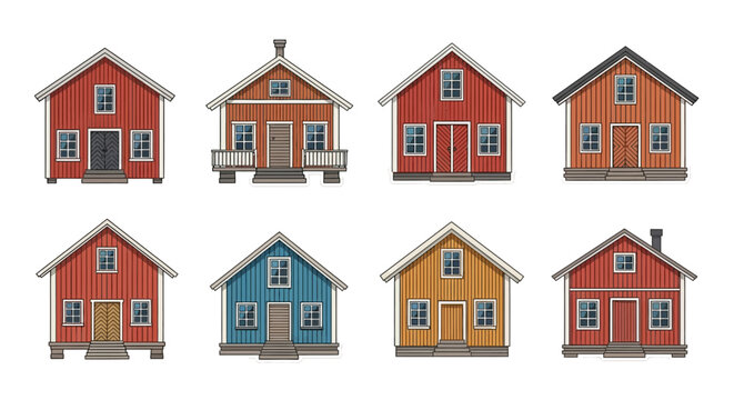 An illustration of various colorful Filipino bahay na bato houses in a row
