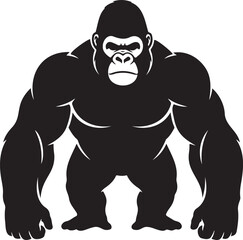 Strong silverback gorilla silhouette icon black vector illustration of an aggressive alpha male ape standing powerful isolated on white background for fitness gym mascot or wildlife protection logo © digital mine