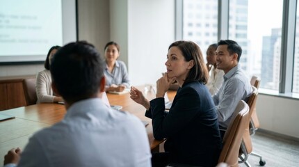 Obraz premium Team collaboration meeting insights corporate office business setting professional environment strategic viewpoint