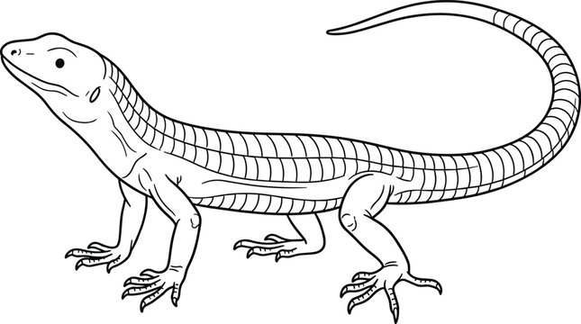 Lizard reptile line art vector illustration isolated on white background coloring page style drawing for wildlife and nature design elements.