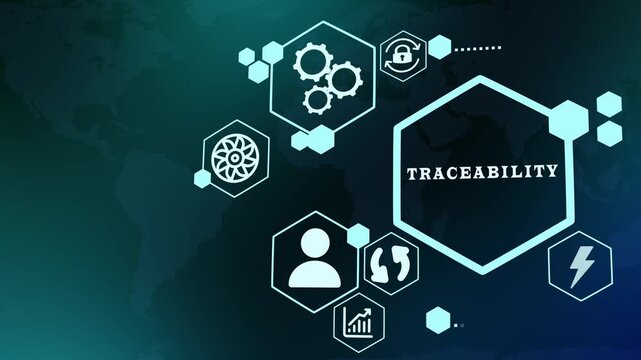 Supply chain traceability and security concept with abstract timeline tracking and transparent ledger digital icons.