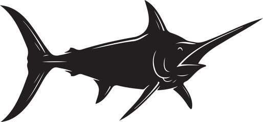 Swordfish silhouette vector icon with dynamic sword fish character design sleek ocean predator sticker profile view marine life graphics minimal black contour art piece isolated on crisp solid white b © digital mine