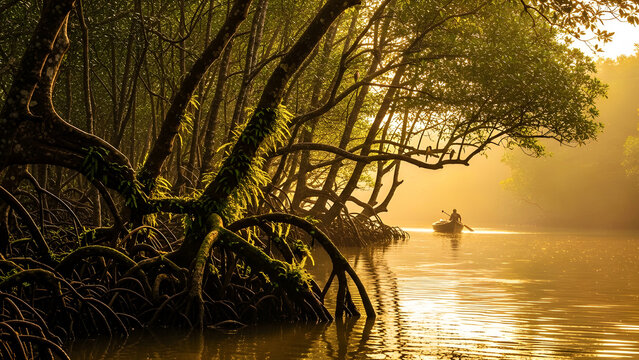 Traditional Boat in Peaceful Sundarbans River