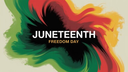 Juneteenth freedom day abstract celebration banner with vibrant red green and yellow swirls on a neutral background design