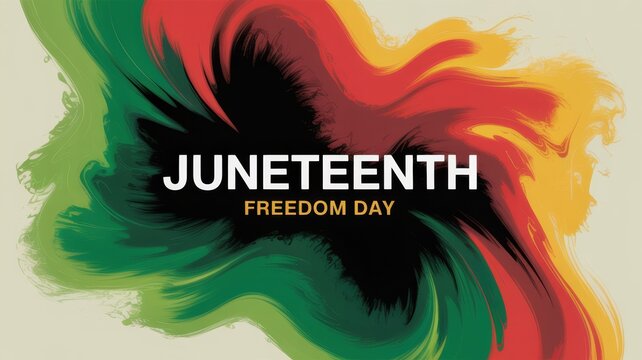 Juneteenth freedom day abstract celebration banner with vibrant red green and yellow swirls on a neutral background design