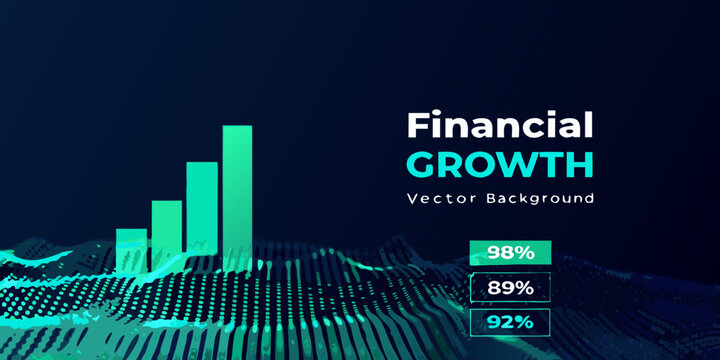 Financial growth chart with layered wave pattern vector background