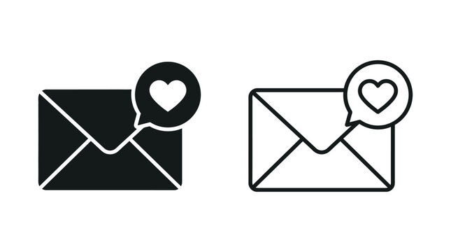 Email Notification Icon With Heart Black And White Line Art