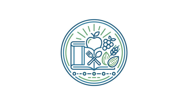 Healthy Eating Education Icon with Food and Book Symbols.