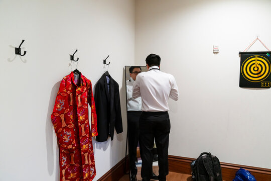 vietnamese wedding groom getting ready 
