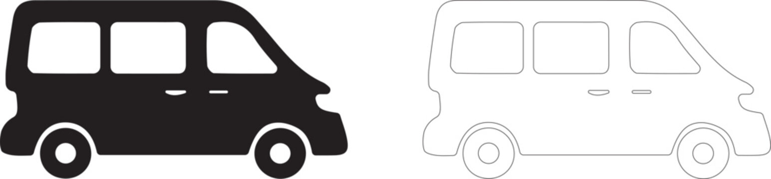 Minibus vector icon, passenger minivan vehicle symbol, commercial cargo van and urban transfer.