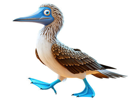 3d blue-footed booby bird character standing isolated on transparent background PNG element
