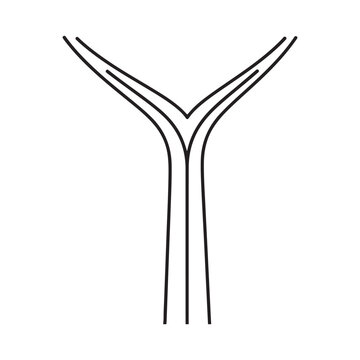 Road fork icon with Y-junction path split vector for navigation and decision making concepts