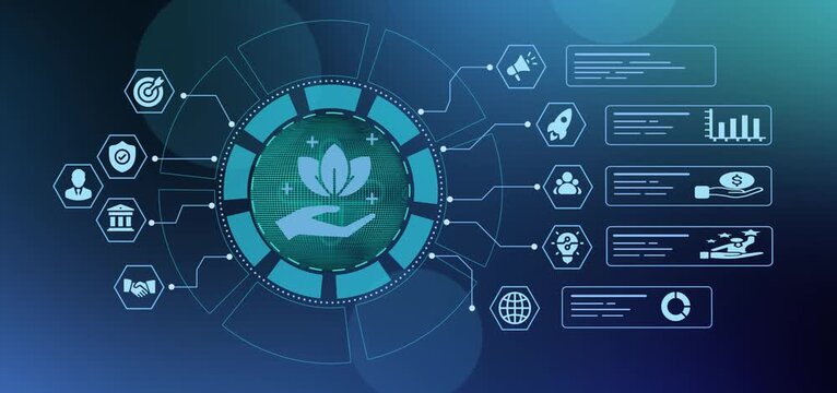 Green business sustainability dashboard background with eco icon for environmental social governance and corporate responsibility.