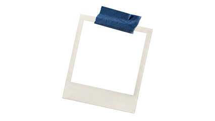 Blank polaroid photograph with blue tape affixed to the top isolated on transparent background instant photo frame picture vintage retro © ATIQULISLAM
