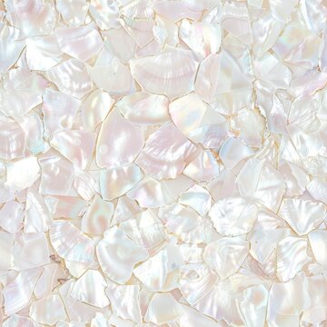 Iridescent mother of pearl shell fragments creating a beautiful natural mosaic pattern