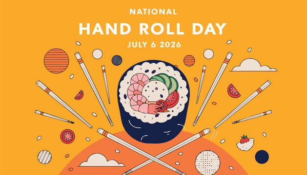 Colorful vector illustration celebrating national hand roll day with sushi