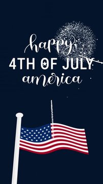 4th of july text, american flag, fireworks for patriotic celebrations. Perfect for independence day promotions, social media posts, patriotic designs.