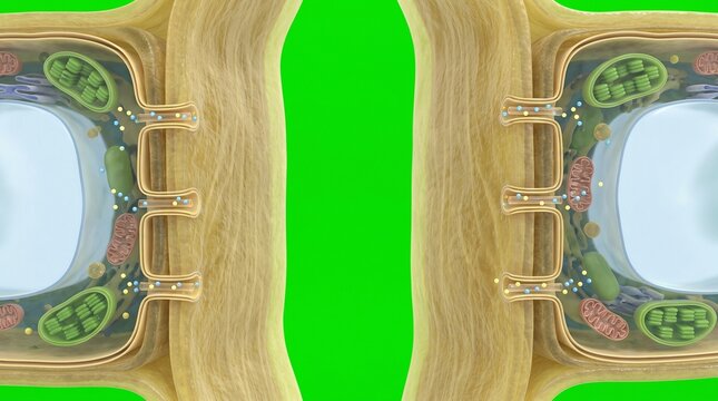 Microscopic view of plant cell plasmodesmata with green screen chroma key background