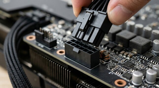 Installing Power Cable into Graphics Card Component.