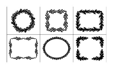 Botanical Wreath and Frame Collection, Hand-Drawn Leafy Borders, Elegant Decorative Elements, Vector Set for Invitations and Greetings © Tanvir