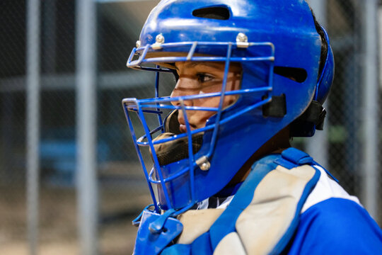 Catcher in Blue Gear Waits for the Pitch