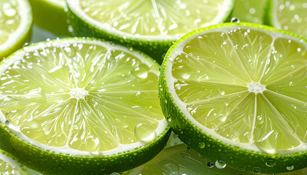 Fresh Juicy Lime Slices with Refreshing Water Droplets Macro