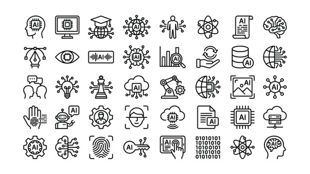 Artificial intelligence technology icons set with various symbols and signs