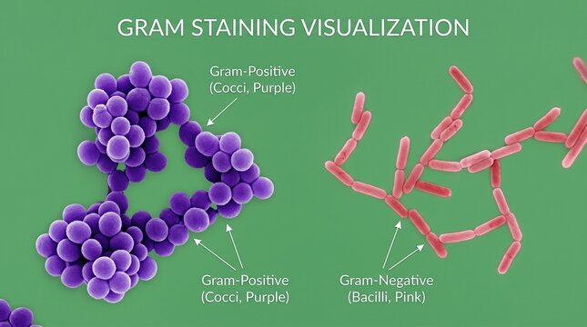 Gram Staining Visualization of Bacteria on Green Backdrop