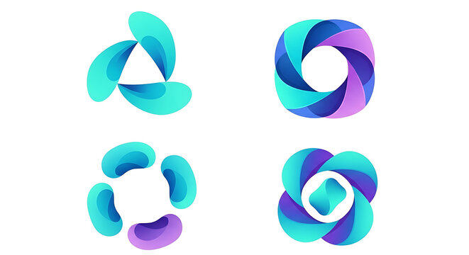 Abstract colorful gradient circular logos set with petal and organic shapes abstract gradient circular colorful creative branding business identity geometric marketing