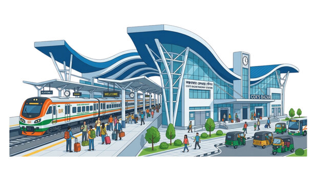 Coxs Bazar Railway Station Modern Bangladesh Transportation Landmark Vector Illustration