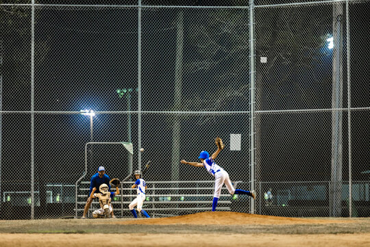 Pitcher, catcher, and batter during the game