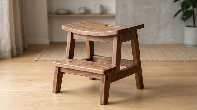 Modern wooden step stool in a minimalist interior