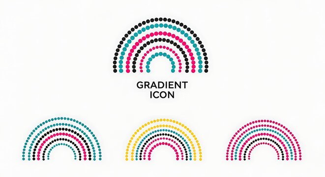 Abstract rainbow gradient arch icons made of colorful dots with gradient colorful abstract semicircle elements collection creative