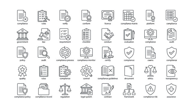 Compliance and regulatory icons for business and legal documentation systems