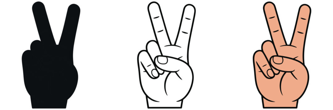 peace hand gesture icon set, victory sign vector collection, human fingers symbol illustration, communication peace and freedom concept, detailed vector artwork design.