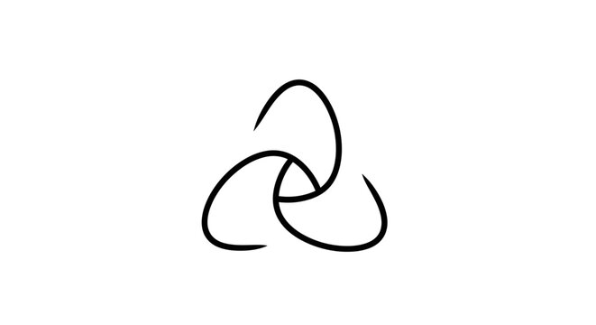 Minimalist black abstract line art drawing. Simple continuous intertwined loops and geometric knot on white background, modern graphic element.