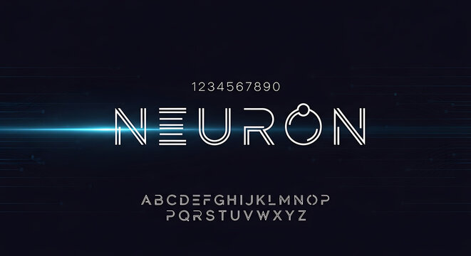 Neuron futuristic technology alphabet font design concept with alphabet technology futuristic typeface lettering typography innovation character abstract intelligent